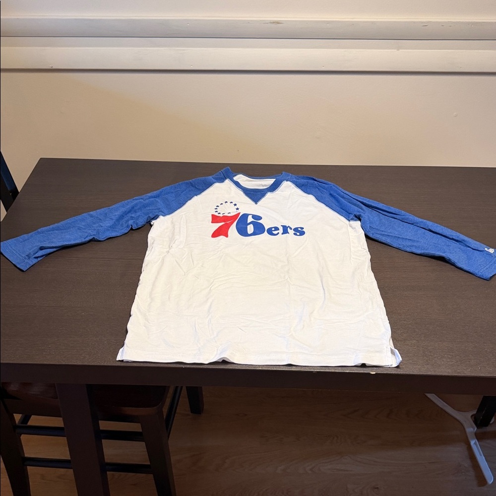 New Era White Tee with Blue Ribbed Collar